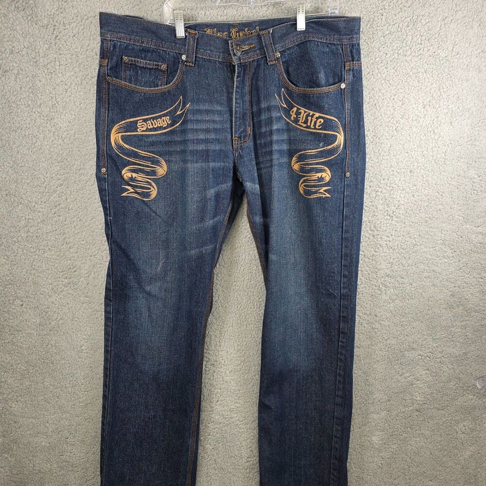 Vintage Y2K Blac Label Baggy Jeans Savage 4 Life Embroidered Size 40x34